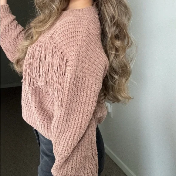 Beige Chunky Open Knit Fringe Detail Sweater - Picture 4 of 5